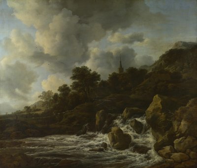 Waterfall Near a Village by Jacob van Ruisdael